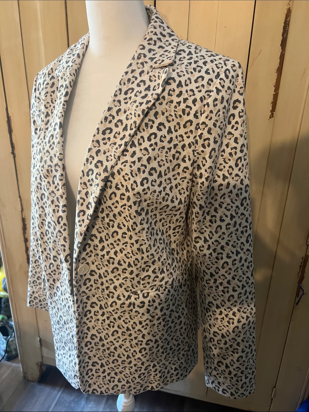 Calvin Klein Cream and Black Leopard Print Blazer